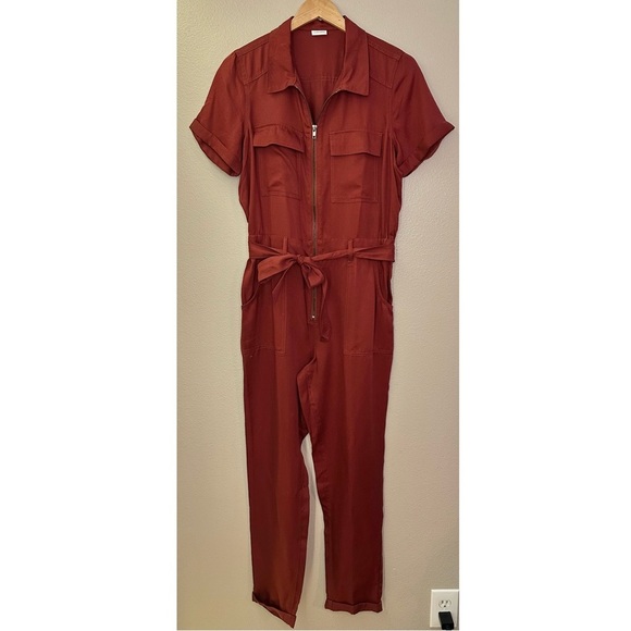 Lascana Cargo Style Rust Red Utility Tie Waist Jumpsuit - Picture 2 of 9